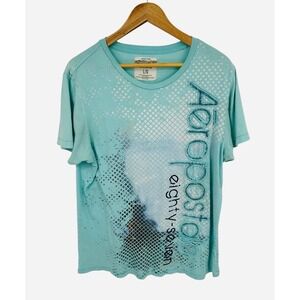 Aeropostale Mens Graphic T-Shirt Teal Blue Eighty Seven Large *flaw